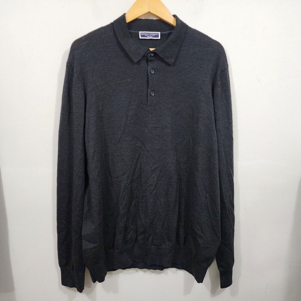 Charles Tyrwhitt Mens Merino Wool Quarter Button Sweater Dk Gray XL Lightweight